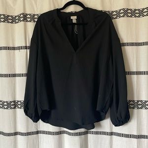 NWOT a new day Black Balloon Sleeve V-Neck Popover Blouse